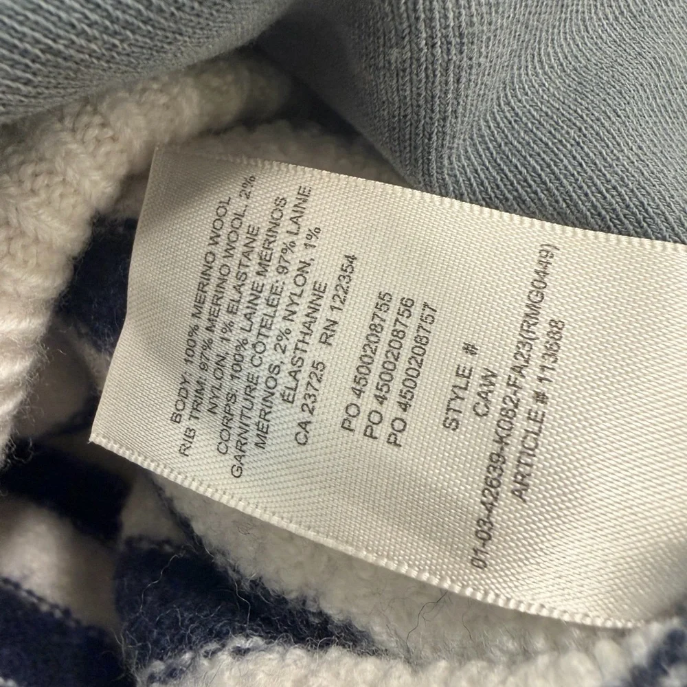 Babaton Aritzia Merino Wool Striped Half Zip Sweater Small Navy Cream